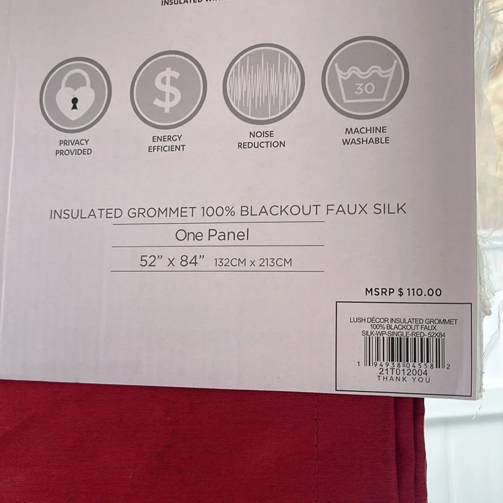 Lush Decor - Red Insulated Grommet 100% Blackout Faux Silk Window Curtain Panel